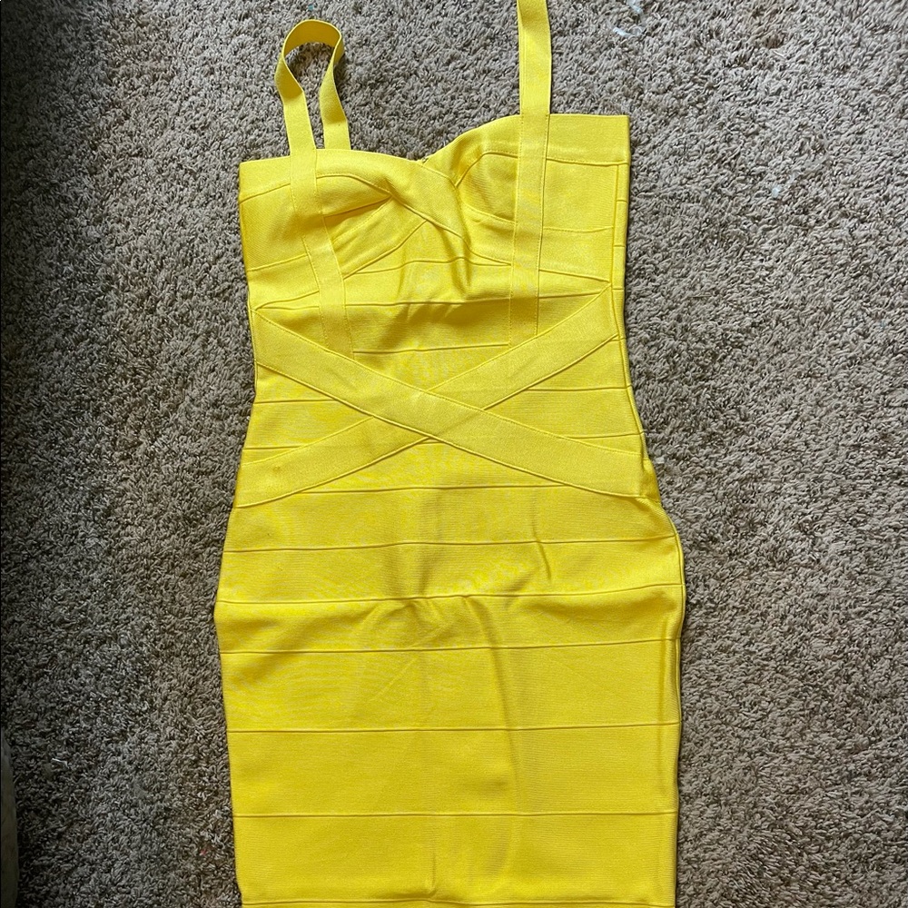 Yellow bodycon mid calf dress. Never worn! - Picture 2 of 2